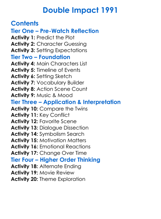 Double Impact 1991 Worksheet Activity Booklet