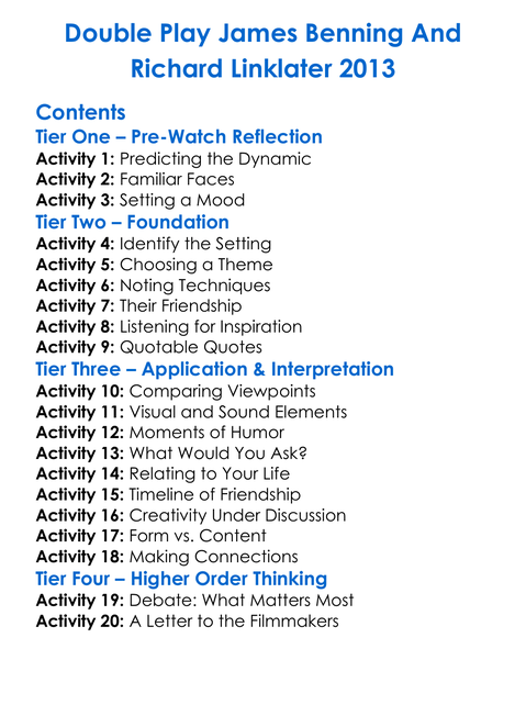 Double Play James Benning And Richard Linklater 2013 Worksheet Activity Booklet