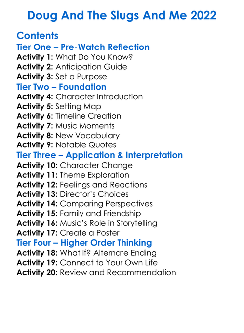 Doug And The Slugs And Me 2022 Worksheet Activity Booklet