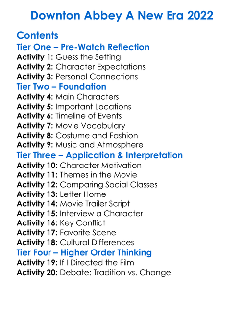 Downton Abbey A New Era 2022 Worksheet Activity Booklet