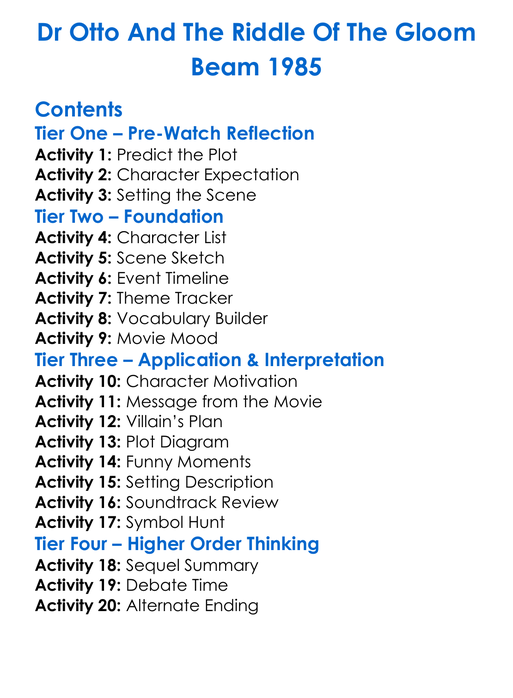 Dr Otto And The Riddle Of The Gloom Beam 1985 Worksheet Activity Booklet