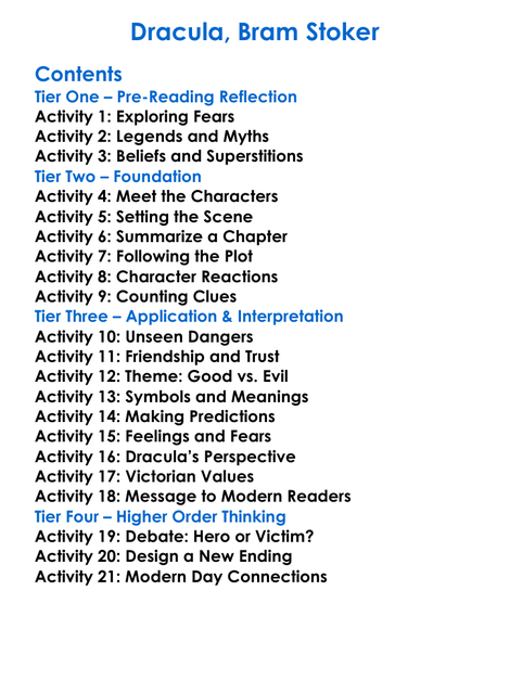 Dracula Bram Stoker Worksheet Activity Booklet