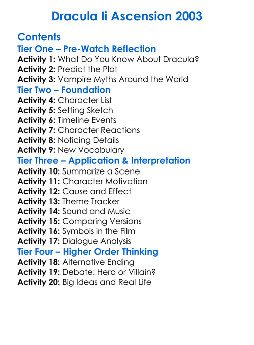 Dracula Ii Ascension 2003 Worksheet Activity Booklet