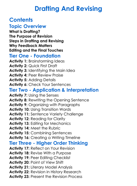 Drafting And Revising Worksheet Activity Booklet