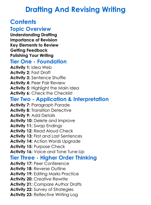 Drafting And Revising Writing Worksheet Activity Booklet