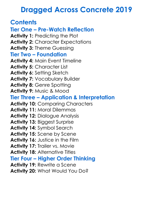 Dragged Across Concrete 2019 Worksheet Activity Booklet