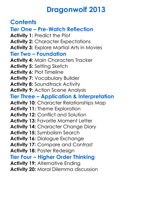 Dragonwolf 2013 Worksheet Activity Booklet