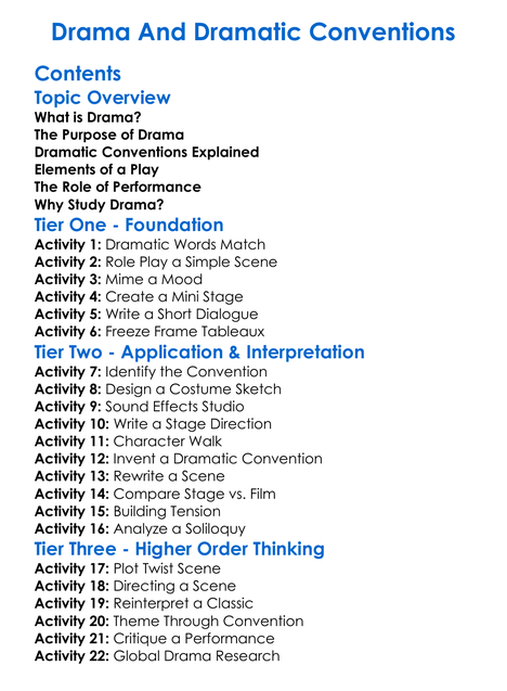 Drama And Dramatic Conventions Worksheet Activity Booklet