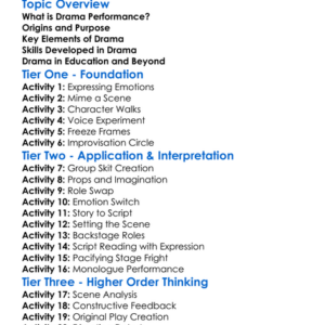 Drama Performance Worksheet Activity Booklet