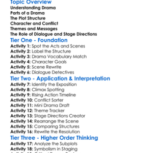Drama Structure Worksheet Activity Booklet