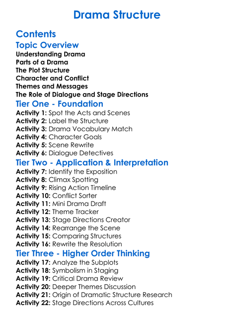 Drama Structure Worksheet Activity Booklet