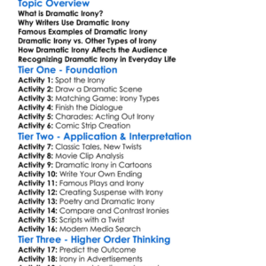 Dramatic Irony Worksheet Activity Booklet