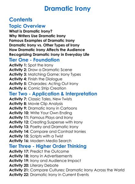 Dramatic Irony Worksheet Activity Booklet