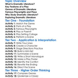 Dramatic Literature Worksheet Activity Booklet