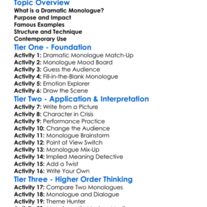 Dramatic Monologue Worksheet Activity Booklet