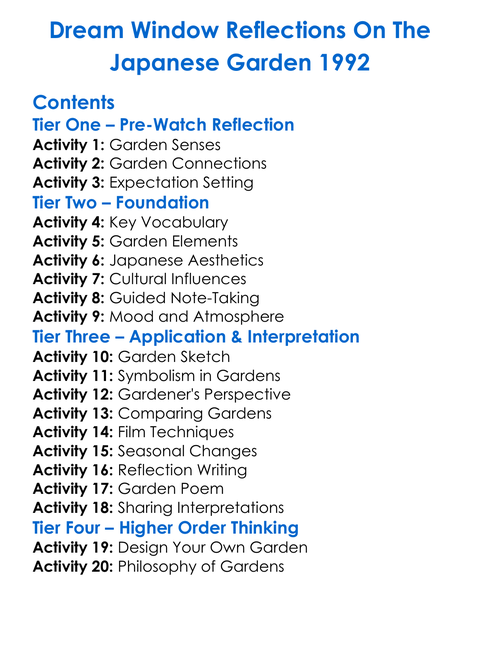 Dream Window Reflections On The Japanese Garden 1992 Worksheet Activity Booklet