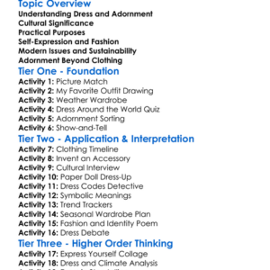 Dress And Adornment Worksheet Activity Booklet