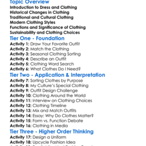 Dress And Clothing Styles Worksheet Activity Booklet