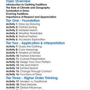Dress And Clothing Traditions Worksheet Activity Booklet