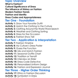 Dress And Fashion In Culture Worksheet Activity Booklet