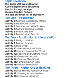 Dress And Fashion Worksheet Activity Booklet