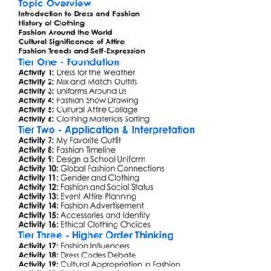 Dress Fashion And Cultural Attire Worksheet Activity Booklet