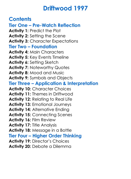 Driftwood 1997 Worksheet Activity Booklet