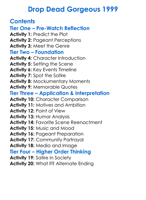 Drop Dead Gorgeous 1999 Worksheet Activity Booklet