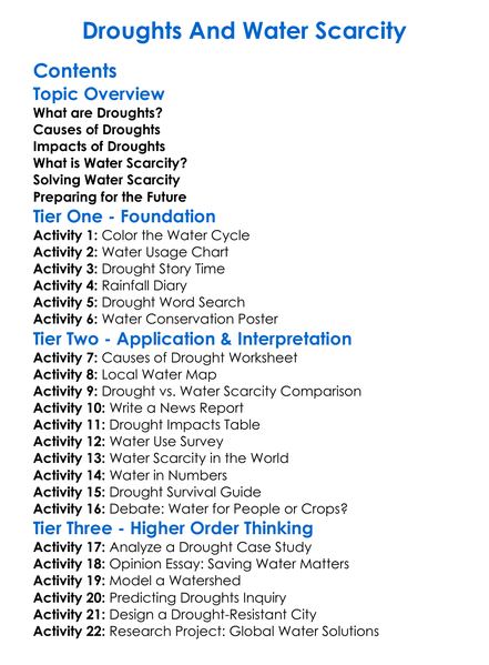 Droughts And Water Scarcity Worksheet Activity Booklet