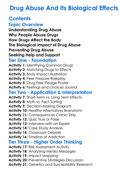 Drug Abuse And Its Biological Effects Worksheet Activity Booklet