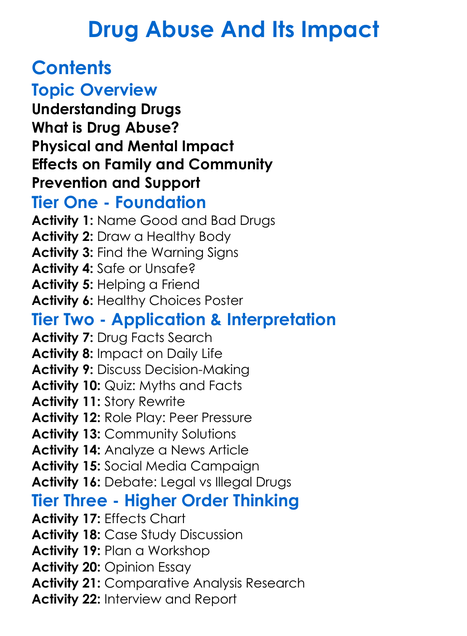 Drug Abuse And Its Impact Worksheet Activity Booklet