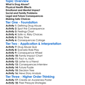 Drug Abuse Consequences Worksheet Activity Booklet