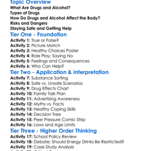 Drug And Alcohol Awareness Worksheet Activity Booklet