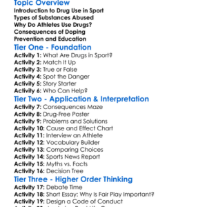 Drug And Substance Abuse In Sport Worksheet Activity Booklet