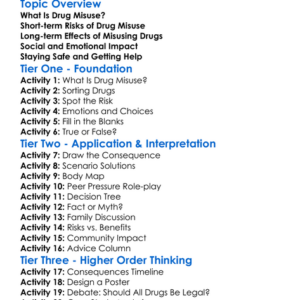 Drug Misuse Risks Worksheet Activity Booklet