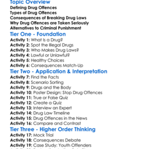 Drug Offences Worksheet Activity Booklet