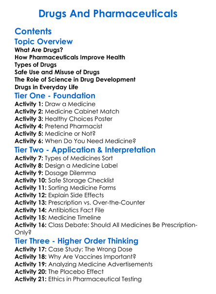 Drugs And Pharmaceuticals Worksheet Activity Booklet