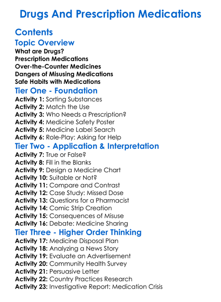 Drugs And Prescription Medications Worksheet Activity Booklet