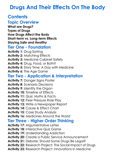 Drugs And Their Effects On The Body Worksheet Activity Booklet