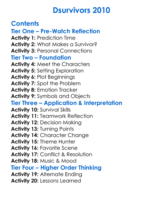 Dsurvivors 2010 Worksheet Activity Booklet
