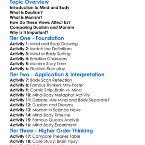 Dualism And Monism Worksheet Activity Booklet