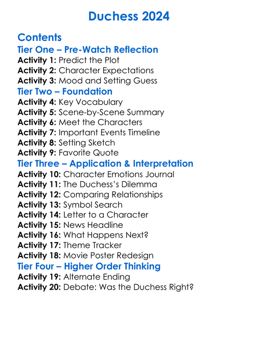 Duchess 2024 Worksheet Activity Booklet