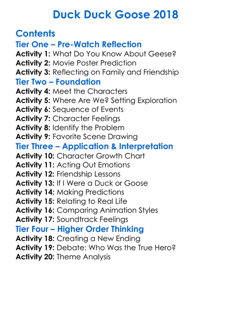 Duck Duck Goose 2018 Worksheet Activity Booklet