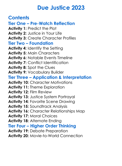Due Justice 2023 Worksheet Activity Booklet