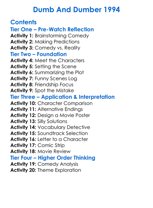 Dumb And Dumber 1994 Worksheet Activity Booklet