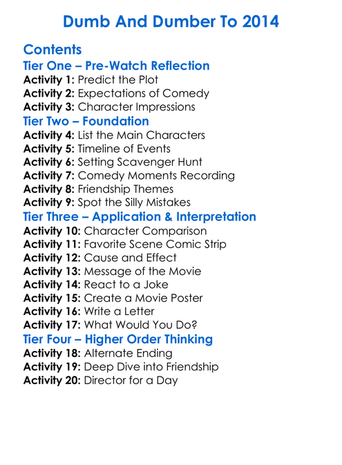 Dumb And Dumber To 2014 Worksheet Activity Booklet