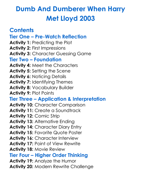 Dumb And Dumberer When Harry Met Lloyd 2003 Worksheet Activity Booklet