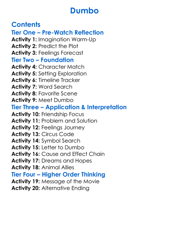 Dumbo Worksheet Activity Booklet