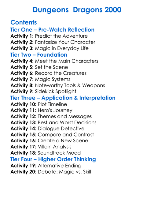 Dungeons Dragons 2000 Worksheet Activity Booklet