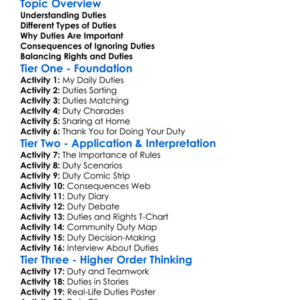 Duties Worksheet Activity Booklet